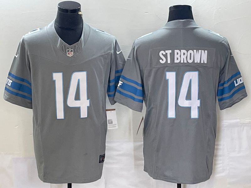 Men Detroit Lions 14 St brown Grey 2023 Nike Vapor Limited NFL Jersey style 1